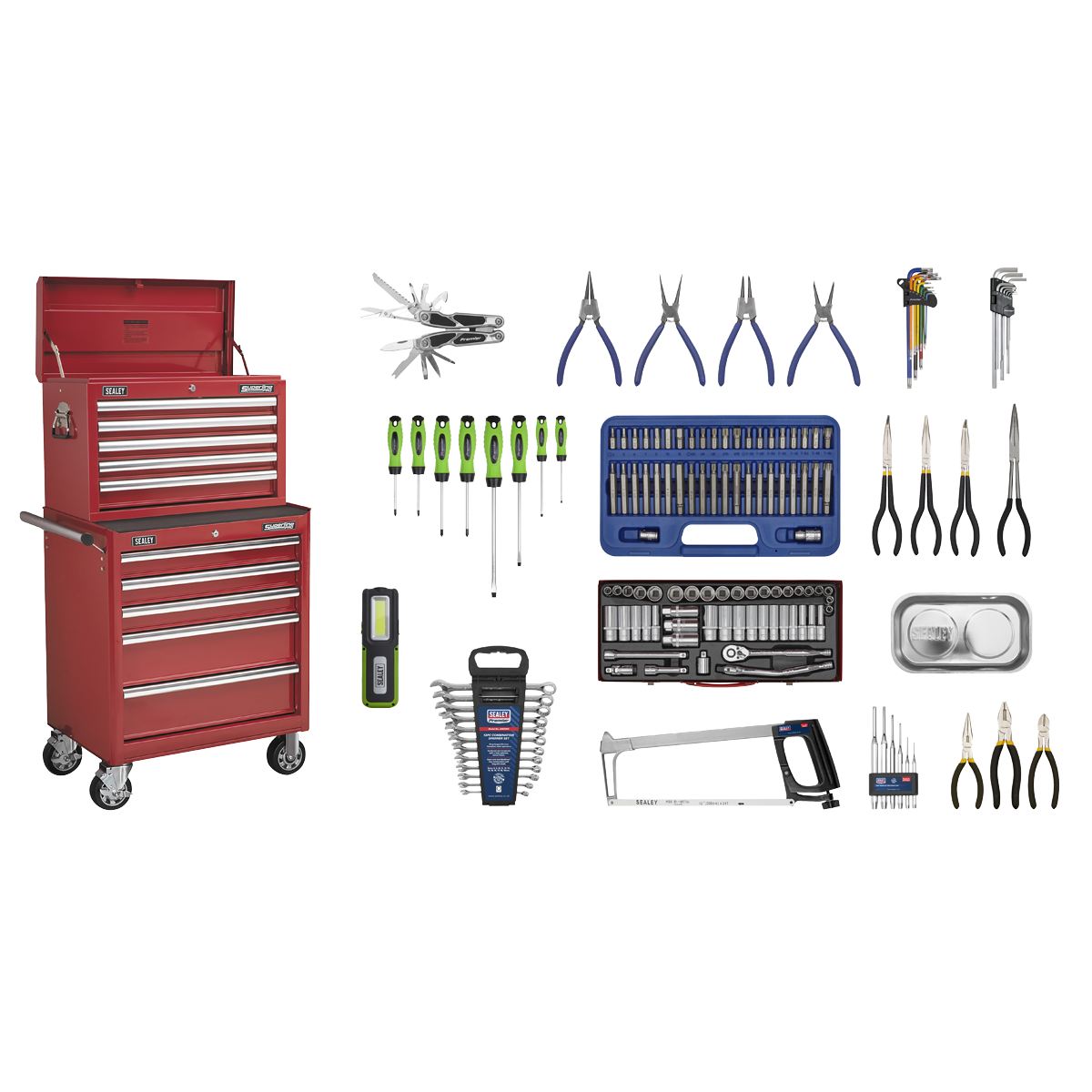 Topchest & Rollcab Combination 10 Drawer with 148pc Tool Kit - Red APCOMBOBBTK55