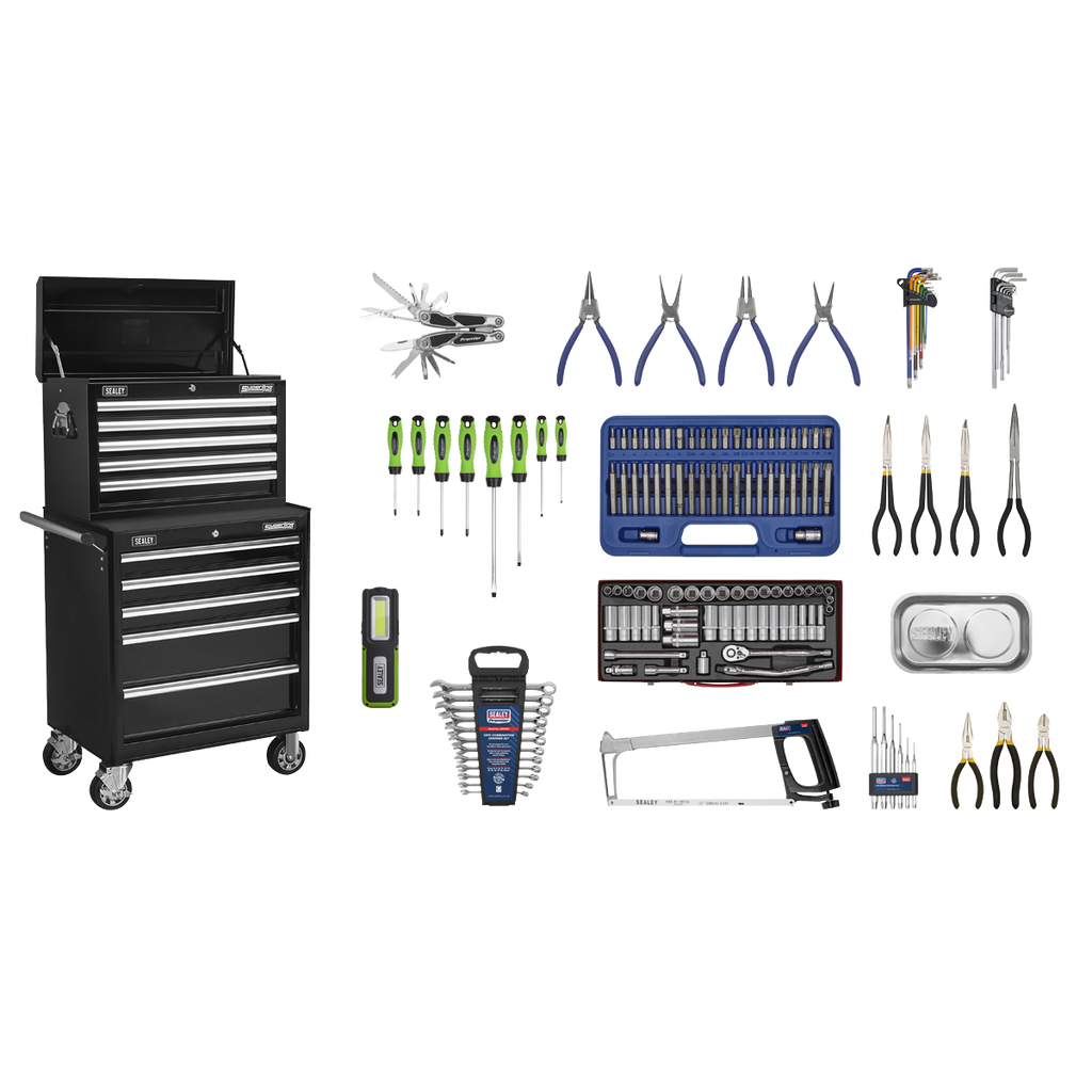Topchest & Rollcab Combination 10 Drawer with 148pc Tool Kit - Black APCOMBOBBTK56
