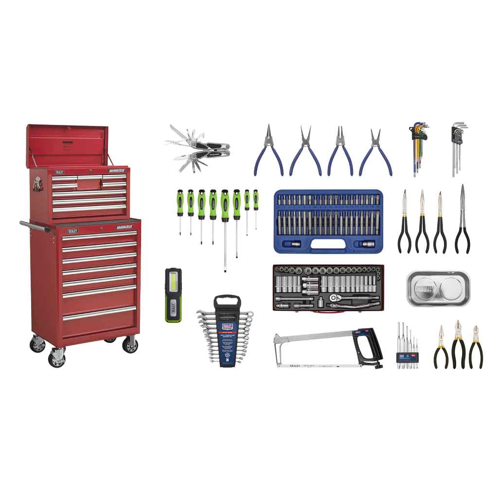 Topchest & Rollcab Combination 15 Drawer with 148pc Tool Kit - Red APCOMBOBBTK57