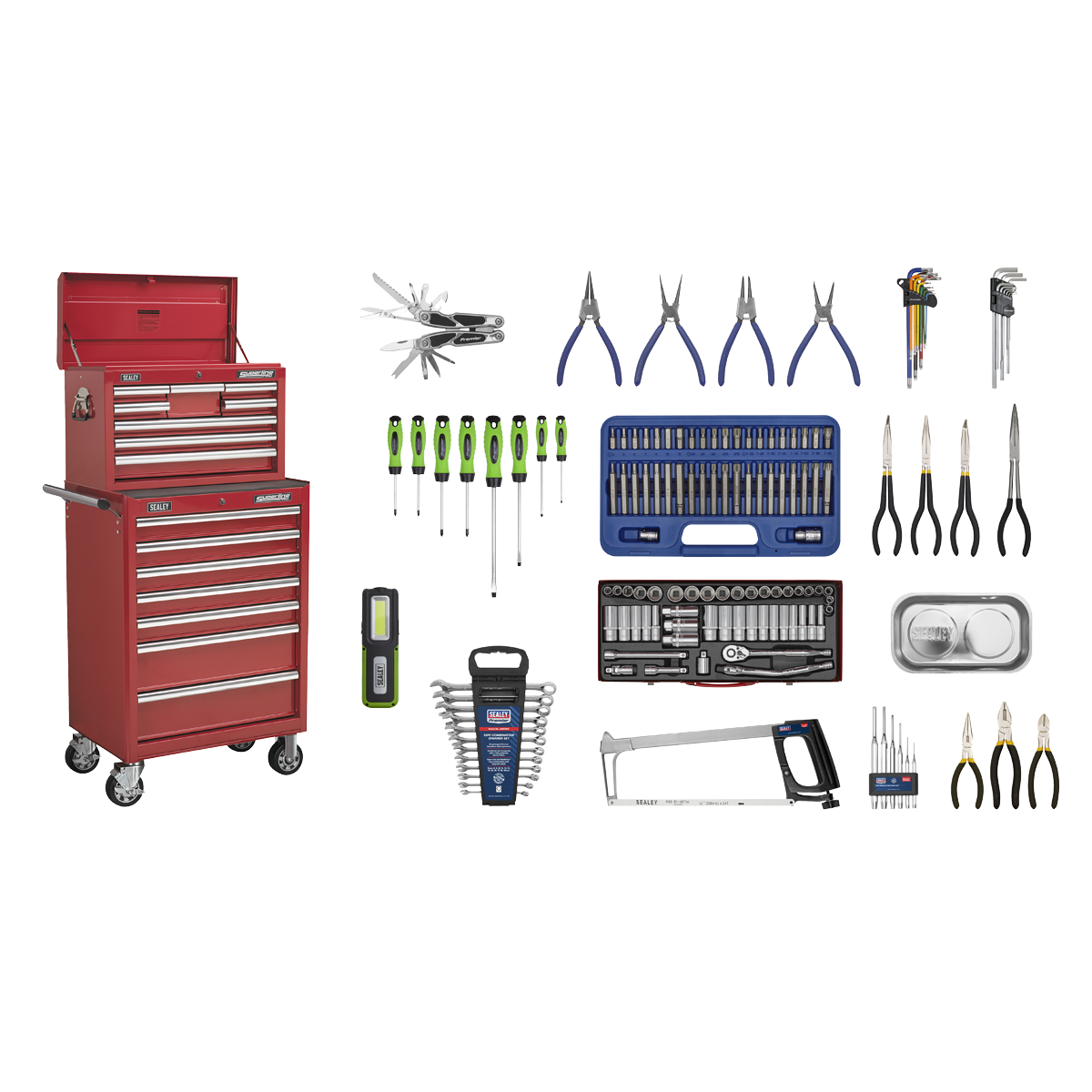 Topchest & Rollcab Combination 15 Drawer with 148pc Tool Kit - Red APCOMBOBBTK57