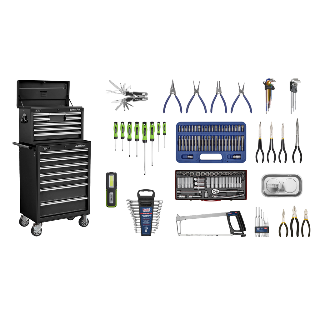 Topchest & Rollcab Combination 15 Drawer with 148pc Tool Kit - Black APCOMBOBBTK58