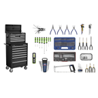 Topchest & Rollcab Combination 15 Drawer with 148pc Tool Kit - Black APCOMBOBBTK58