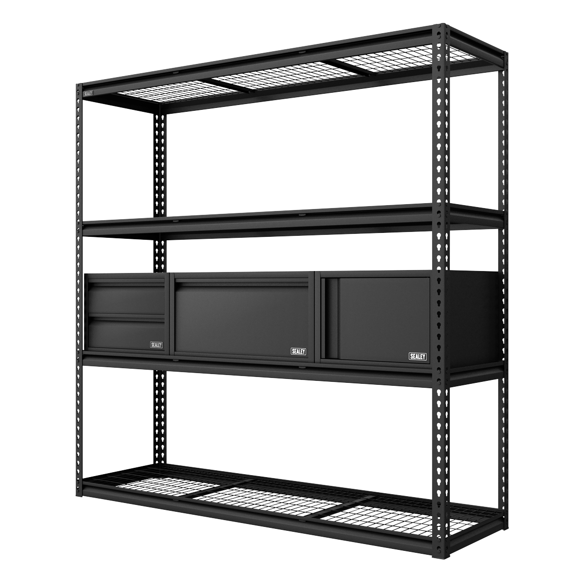 Heavy-Duty Modular 4-Tier Racking Kit with 3 Storage Units - 300kg Capacity Per Level APMRCOMBO1
