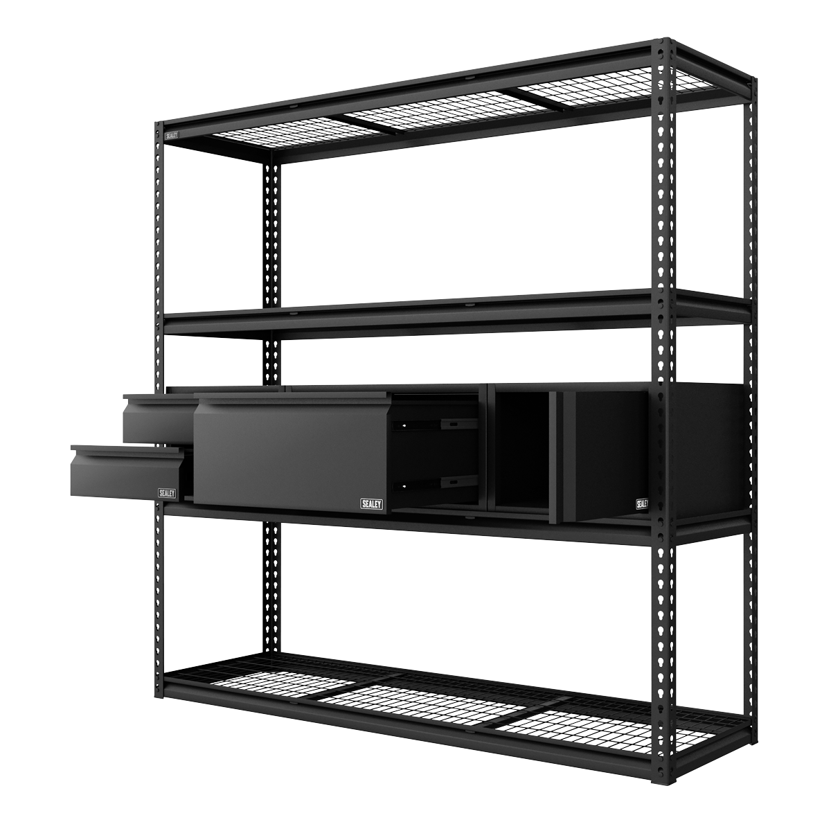 Heavy-Duty Modular 4-Tier Racking Kit with 3 Storage Units - 300kg Capacity Per Level APMRCOMBO1
