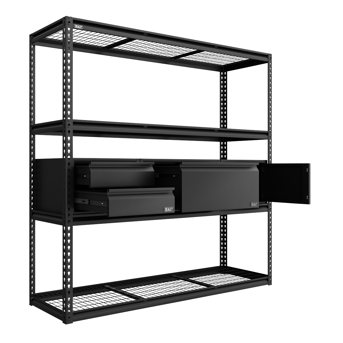 Heavy-Duty Modular 4-Tier Racking Kit with 3 Storage Units - 300kg Capacity Per Level APMRCOMBO1