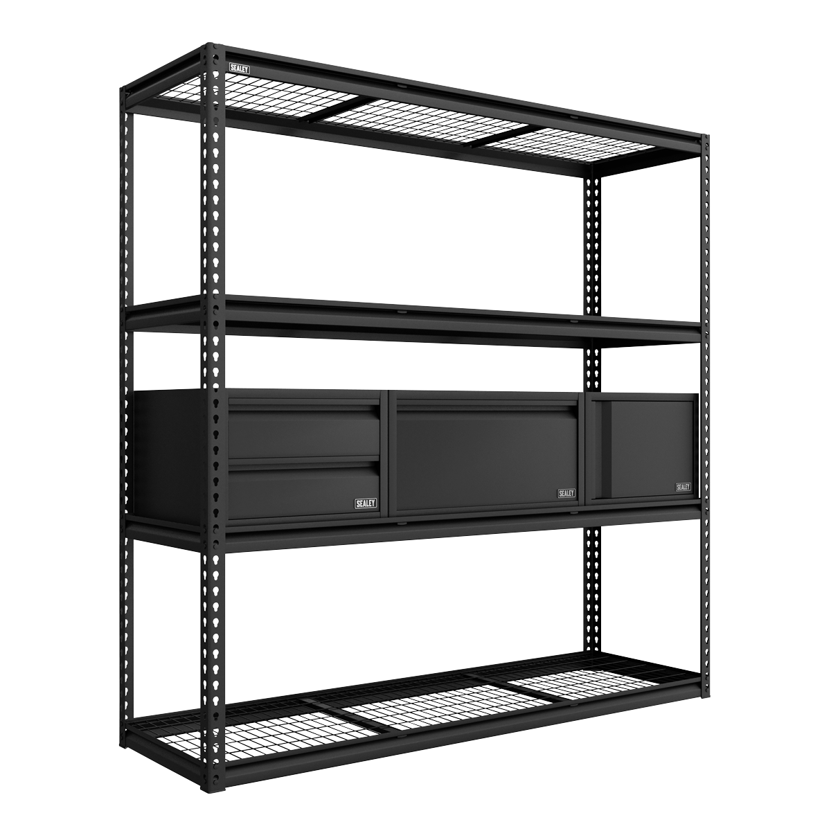 Heavy-Duty Modular 4-Tier Racking Kit with 3 Storage Units - 300kg Capacity Per Level APMRCOMBO1