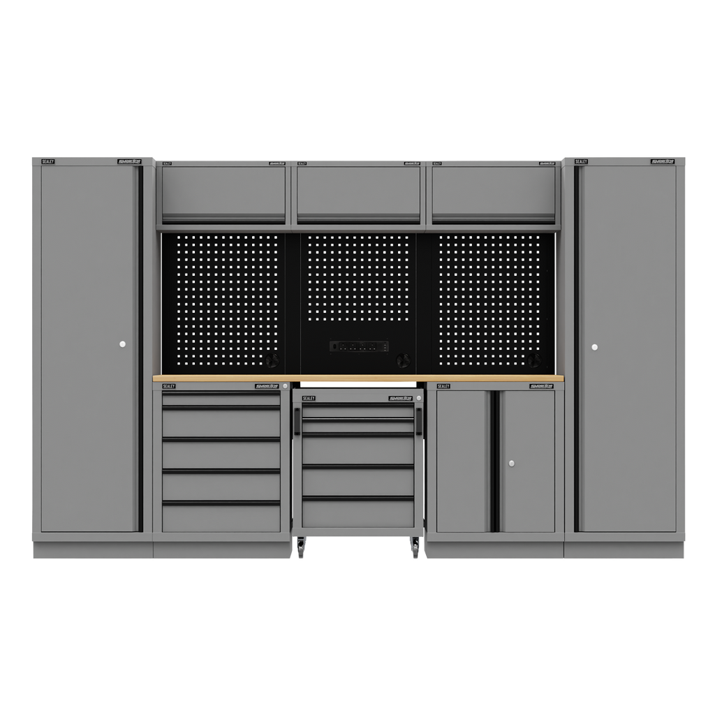 Storage System with Rubber Wood Worktop 3.24m APMSBESTACK01W