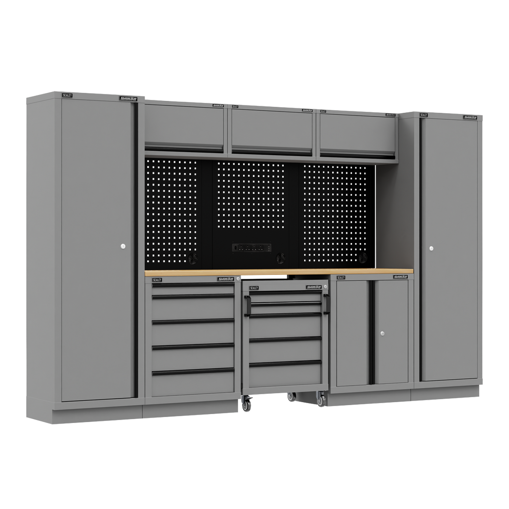 Storage System with Rubber Wood Worktop 3.24m APMSBESTACK01W