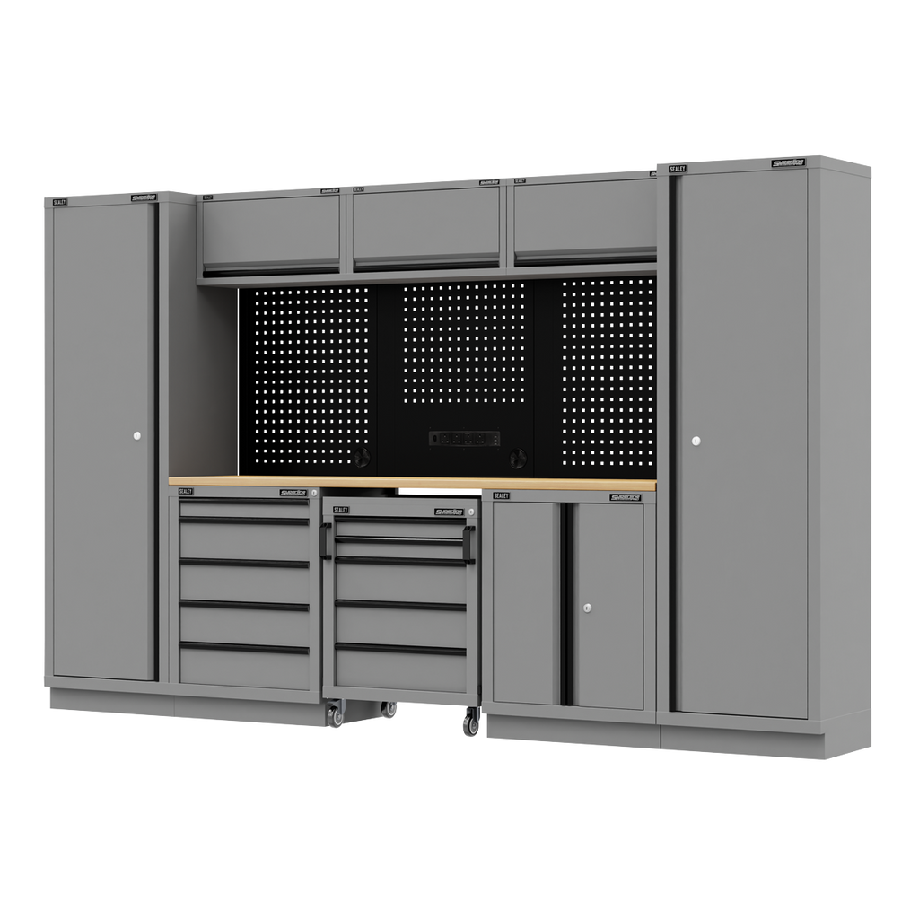 Storage System with Rubber Wood Worktop 3.24m APMSBESTACK01W