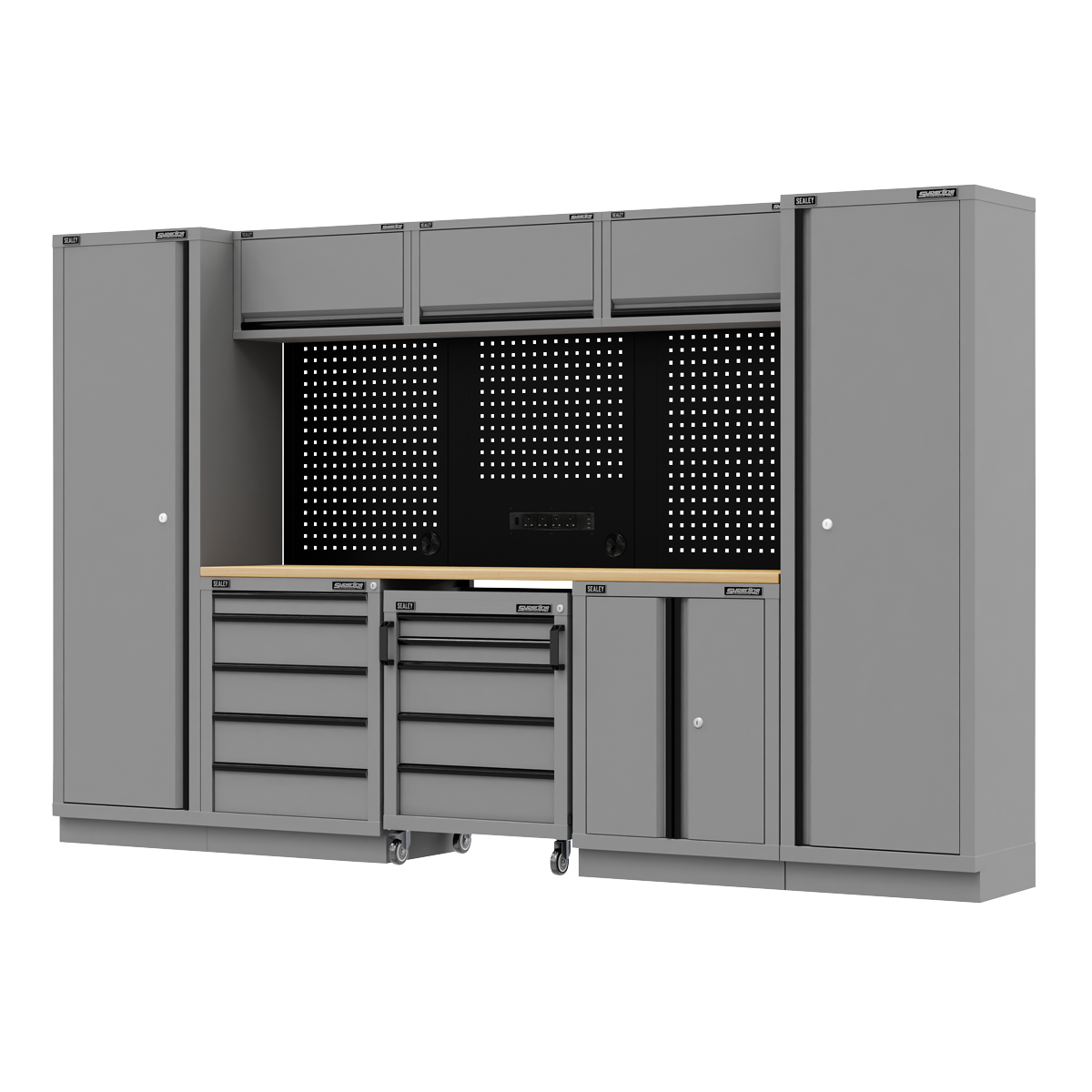 Storage System with Rubber Wood Worktop 3.24m APMSBESTACK01W