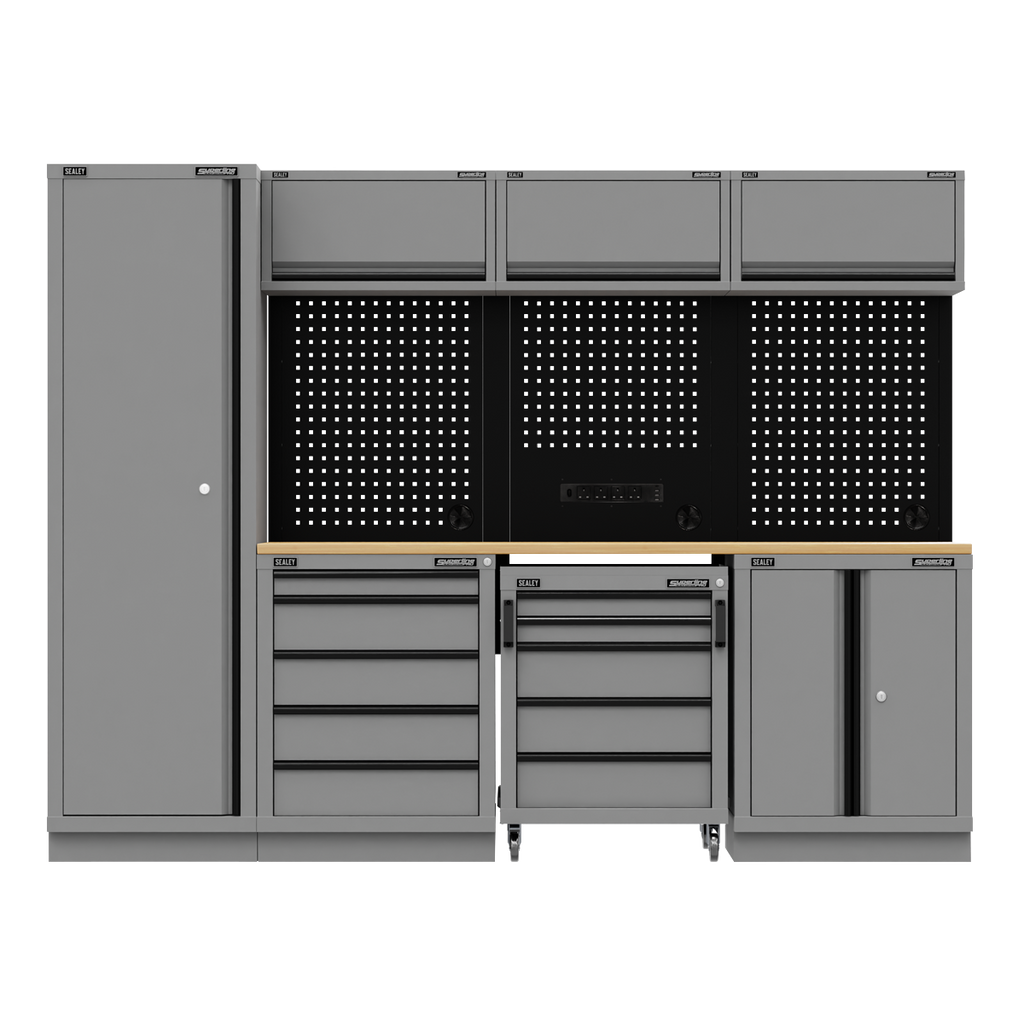Storage System with Rubber Wood Worktop 2.64m APMSBESTACK02W