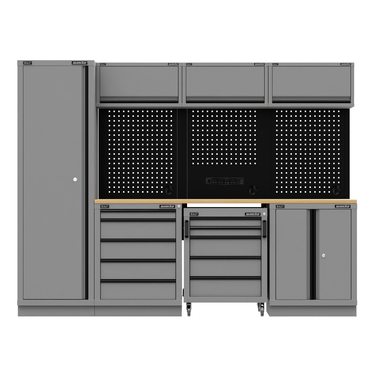 Storage System with Rubber Wood Worktop 2.64m APMSBESTACK02W