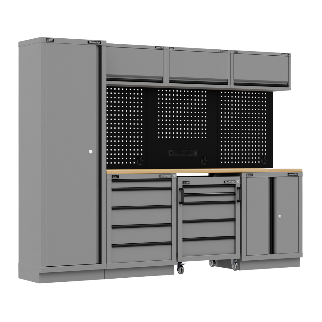 Storage System with Rubber Wood Worktop 2.64m APMSBESTACK02W