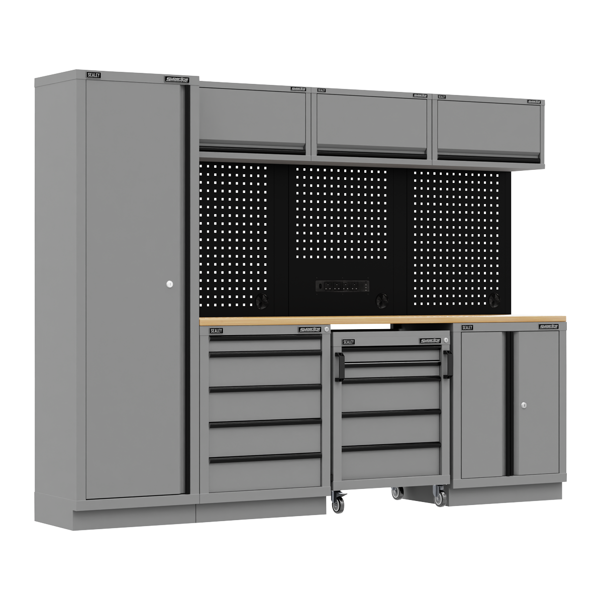 Storage System with Rubber Wood Worktop 2.64m APMSBESTACK02W