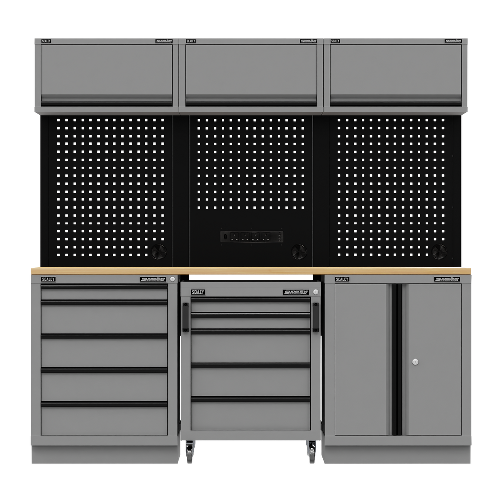 Storage System with Rubber Wood Worktop 2.04m APMSBESTACK03W