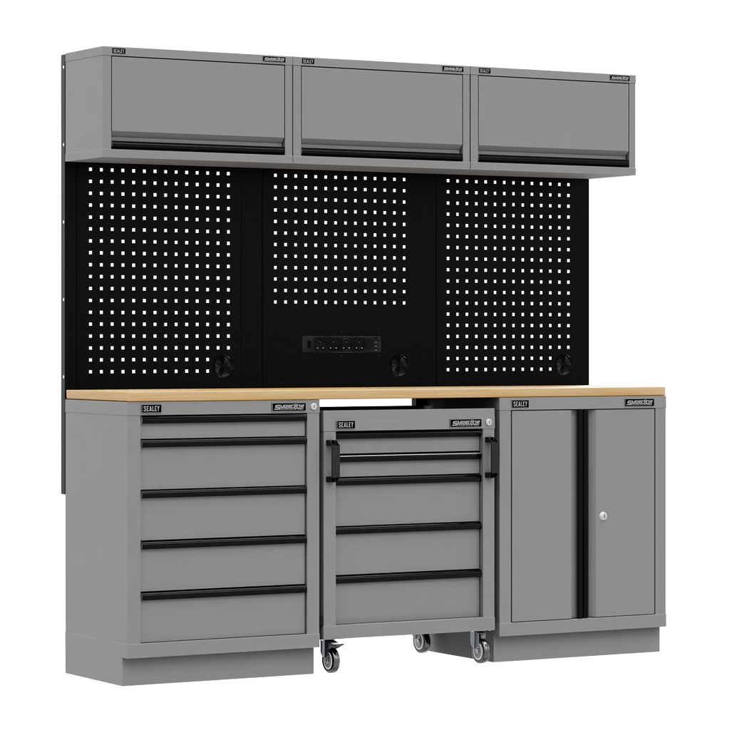 Storage System with Rubber Wood Worktop 2.04m APMSBESTACK03W