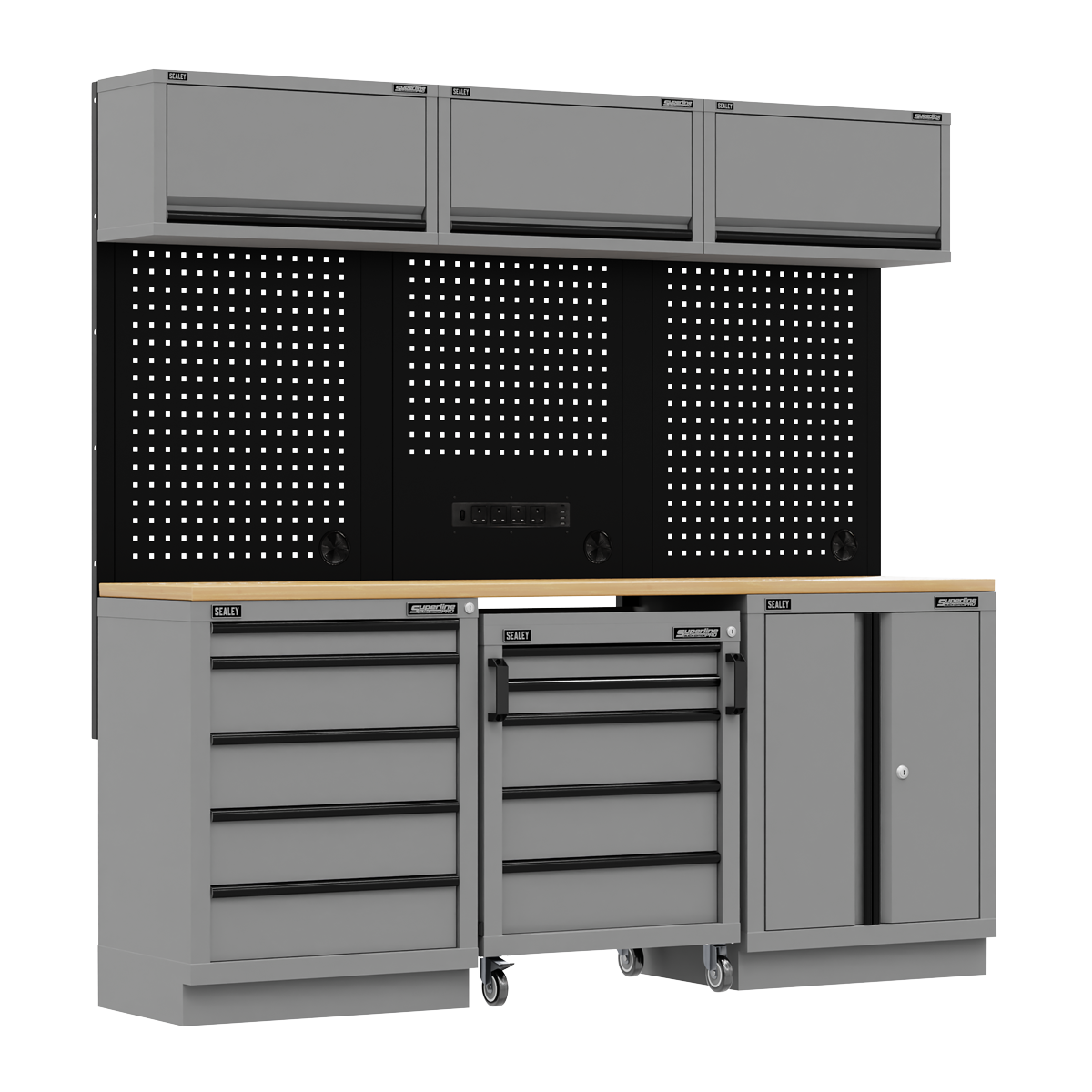 Storage System with Rubber Wood Worktop 2.04m APMSBESTACK03W