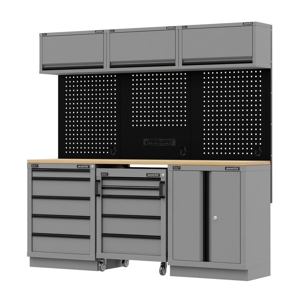 Storage System with Rubber Wood Worktop 2.04m APMSBESTACK03W