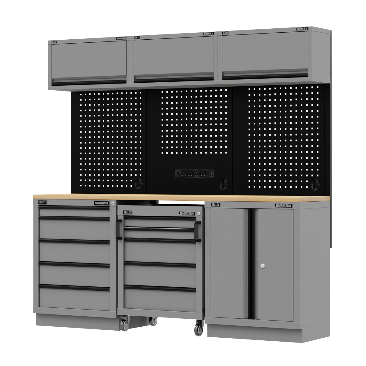 Storage System with Rubber Wood Worktop 2.04m APMSBESTACK03W