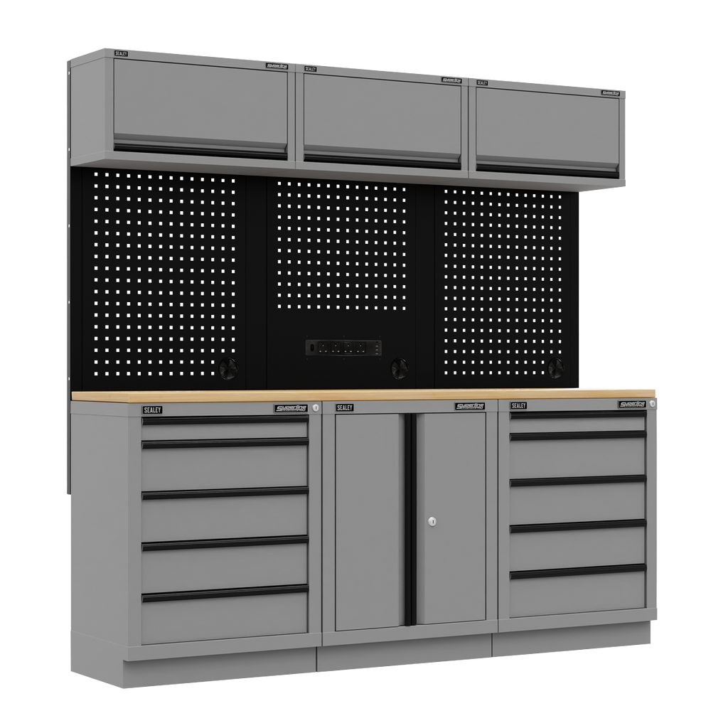 Storage System with Rubber Wood Worktop 2.04m APMSBESTACK04WW