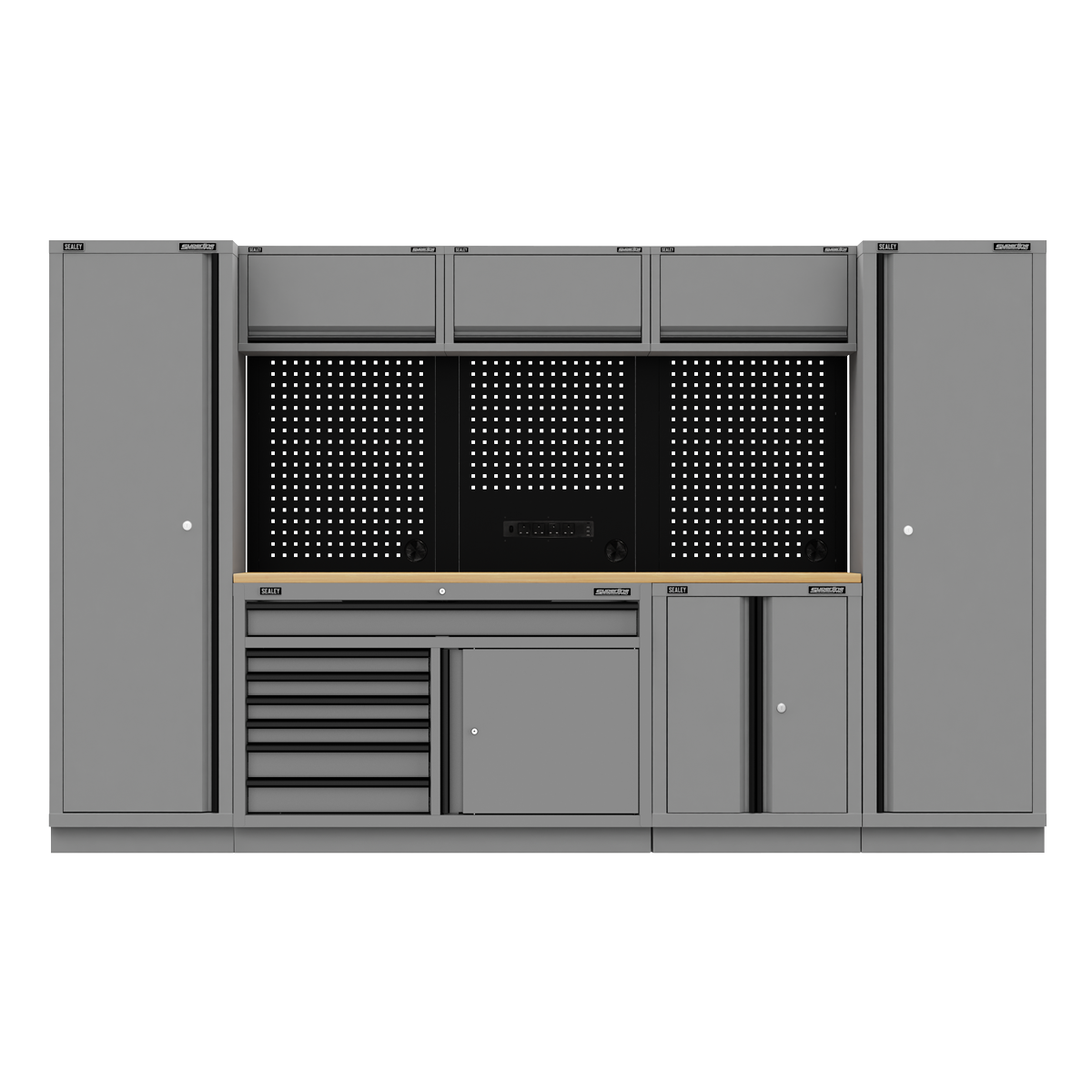 Storage System with Rubber Wood Worktop 3.24m APMSBESTACK05W