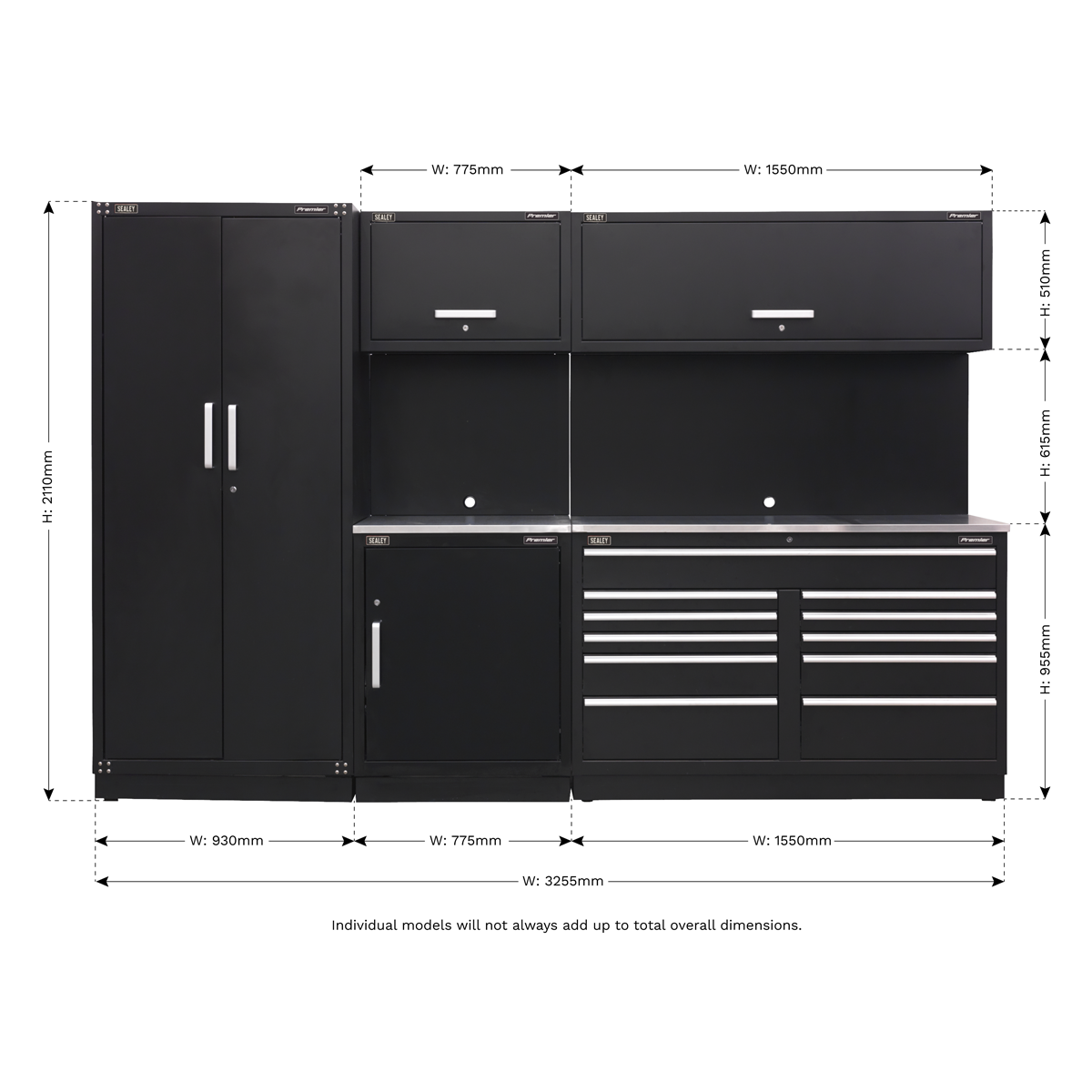 Storage System with Stainless Worktop 3.26m APMSCOMBO2SS
