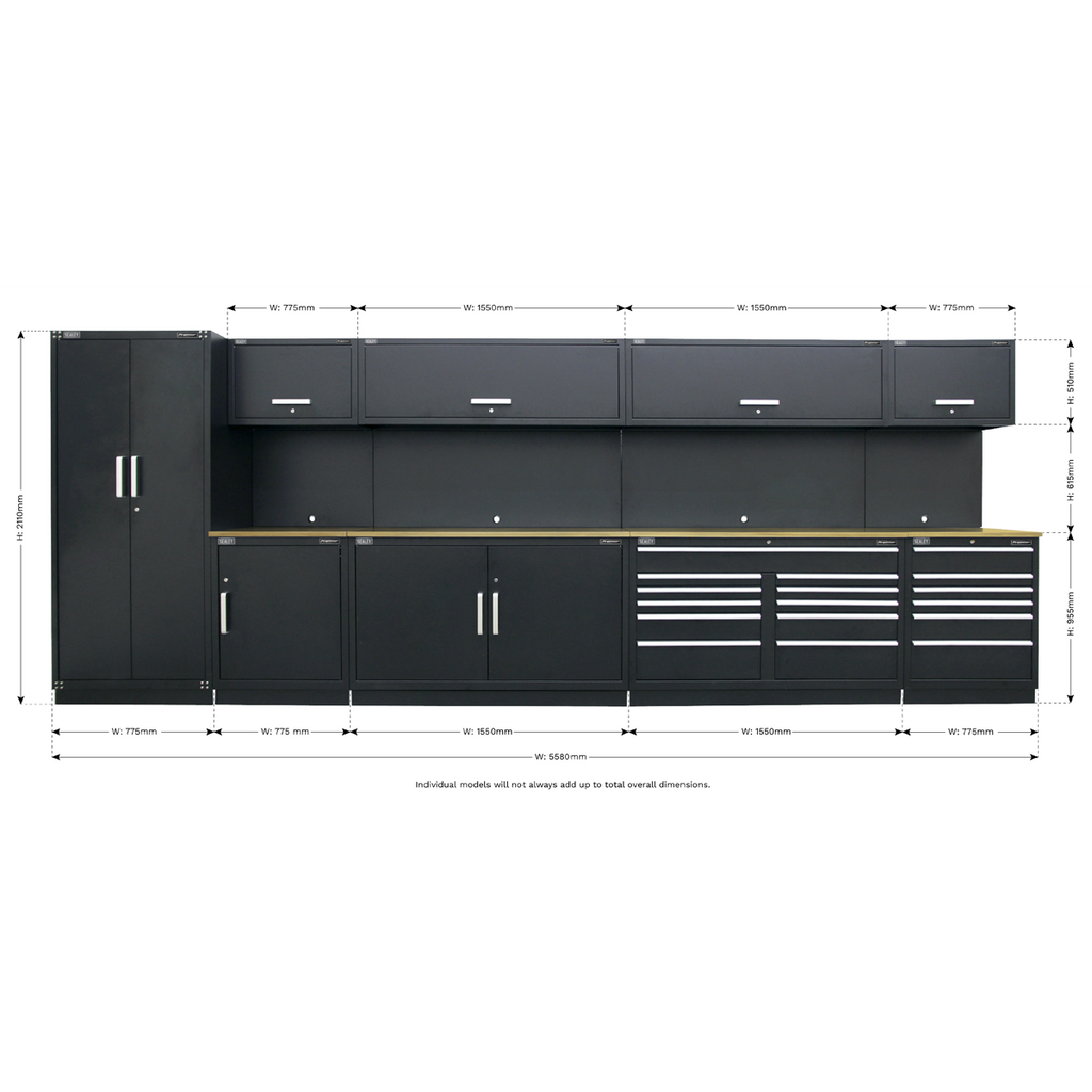 Storage System with Hardwood Worktop 5.6m APMSOAK
