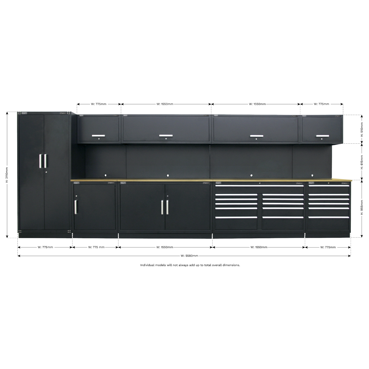 Storage System with Hardwood Worktop 5.6m APMSOAK