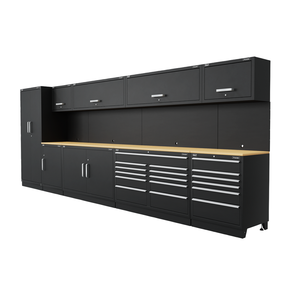 Storage System with Hardwood Worktop 5.6m APMSOAK