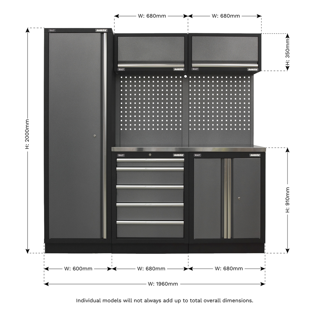 Storage System with Stainless Worktop 1.96m APMSSTACK02SS