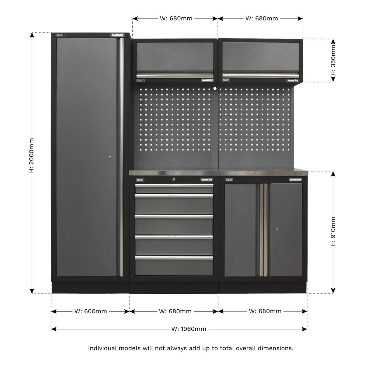 Storage System with Stainless Worktop 1.96m APMSSTACK02SS