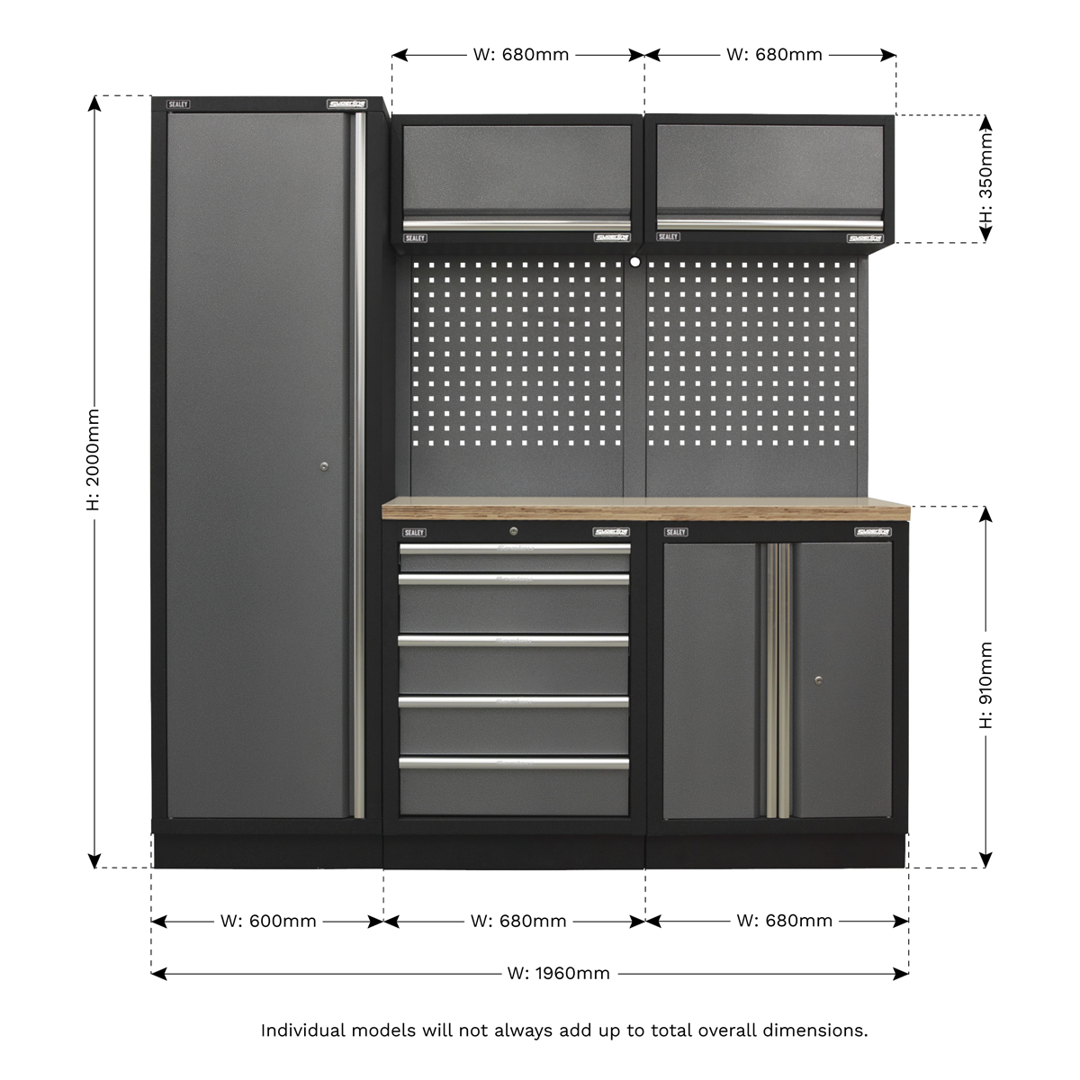 Storage System with Wood Worktop 1.96m APMSSTACK02W