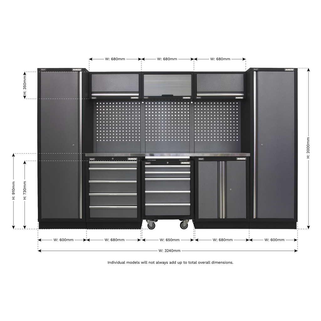 Storage System with Stainless Worktop 3.24m APMSSTACK03SS