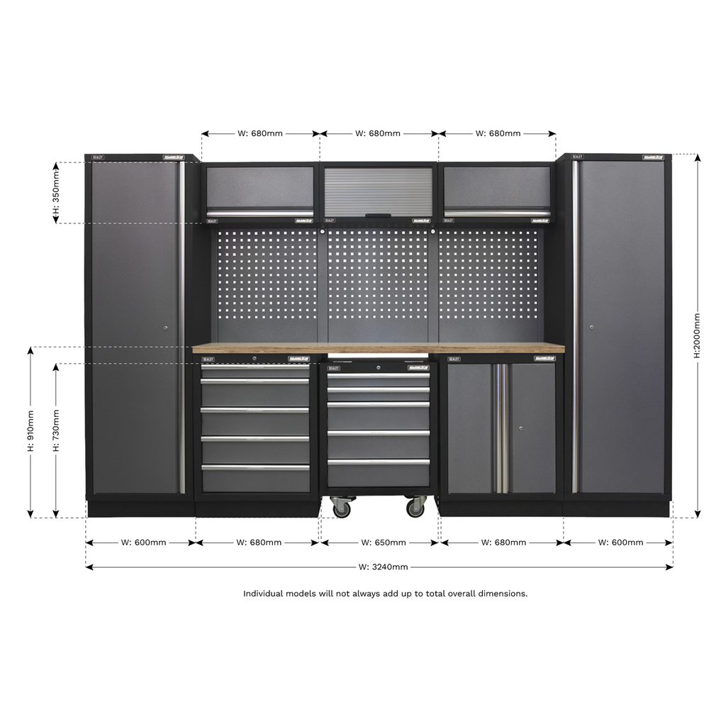 Storage System with Wood Worktop 3.24m APMSSTACK03W