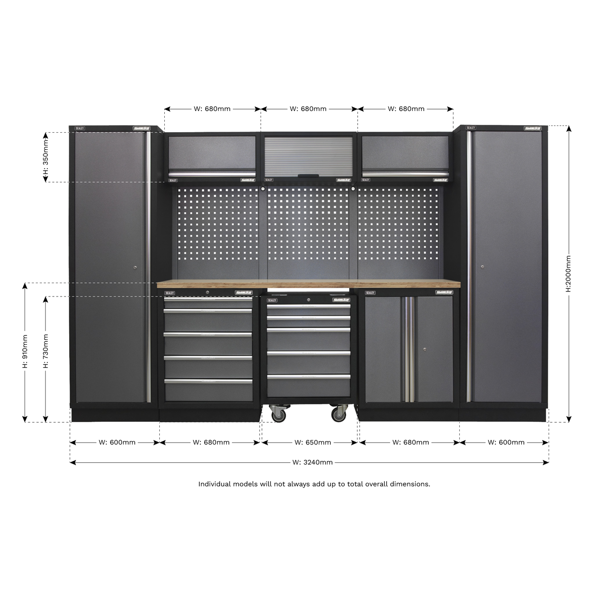 Storage System with Wood Worktop 3.24m APMSSTACK03W