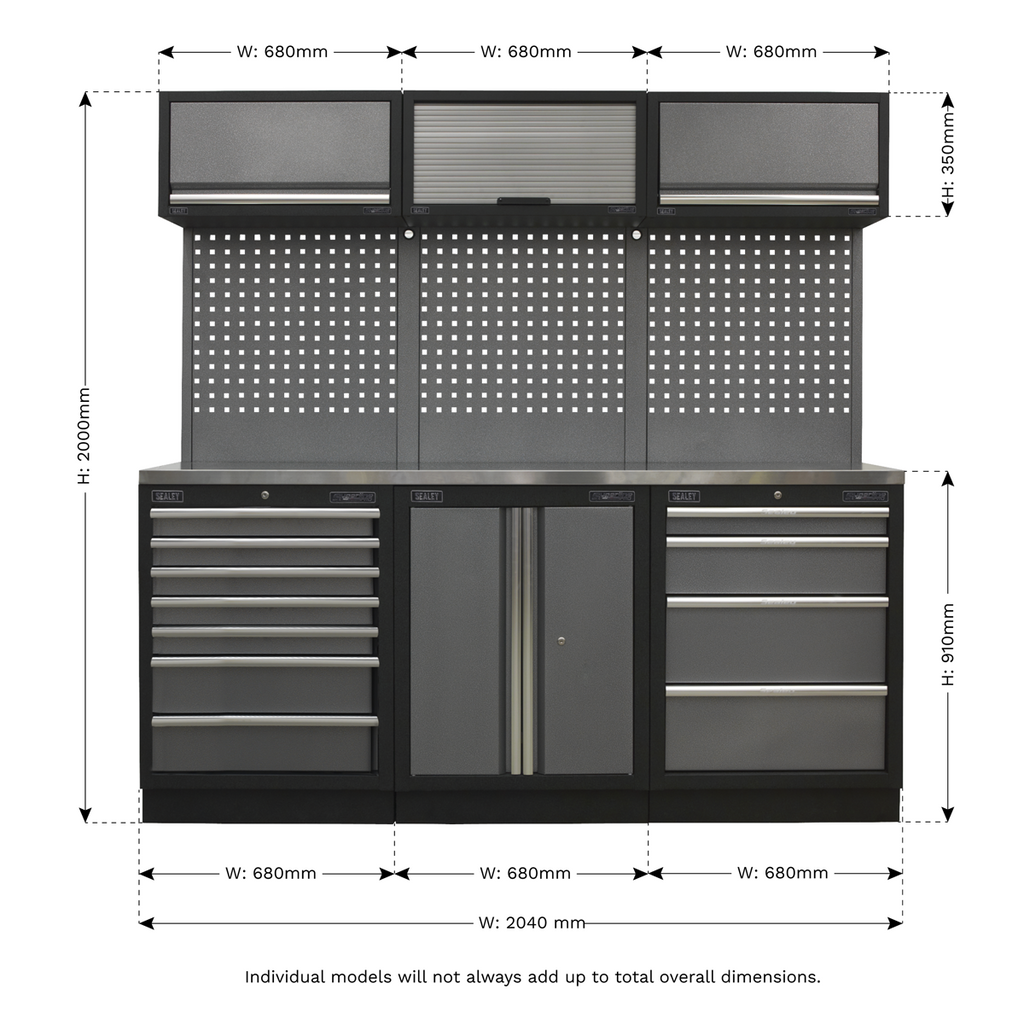 Storage System with Stainless Worktop 2.04m APMSSTACK07SS