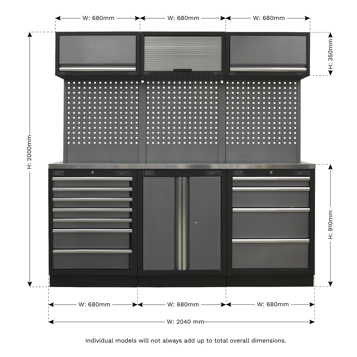 Storage System with Stainless Worktop 2.04m APMSSTACK07SS