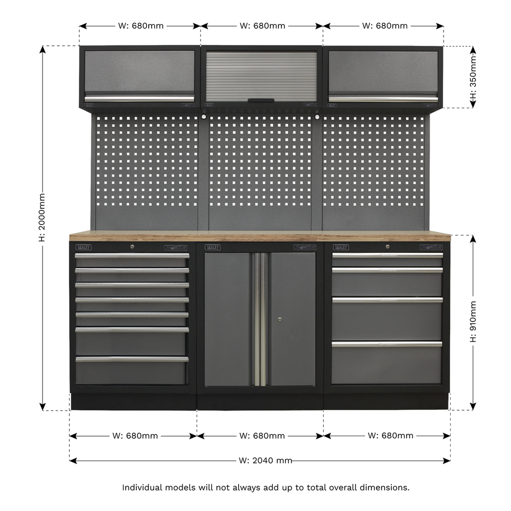 Storage System with Wood Worktop 2.04m APMSSTACK07W