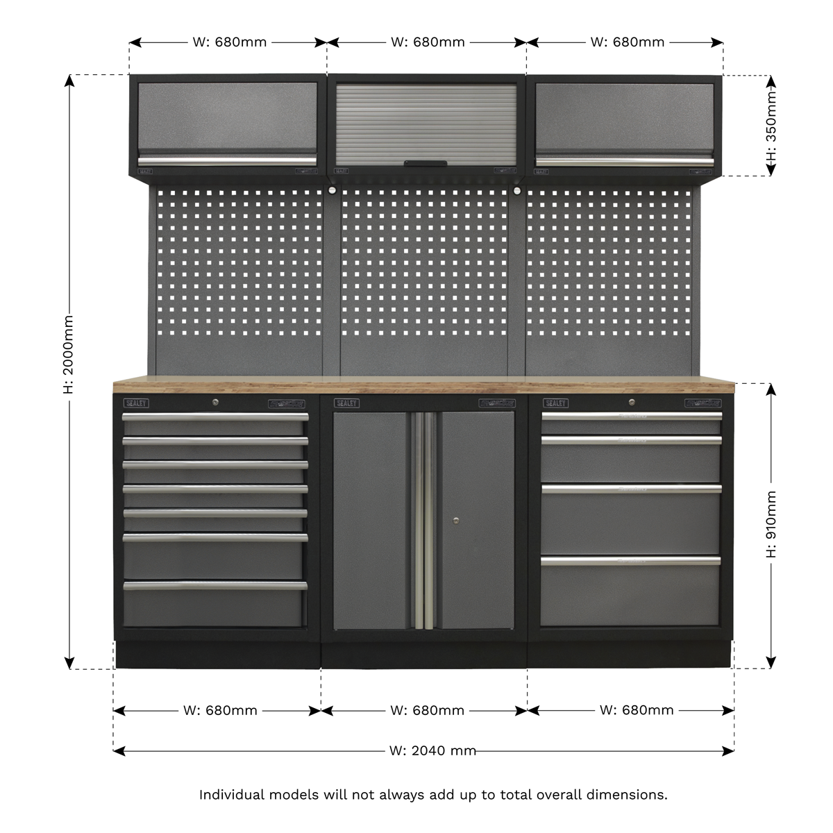 Storage System with Wood Worktop 2.04m APMSSTACK07W