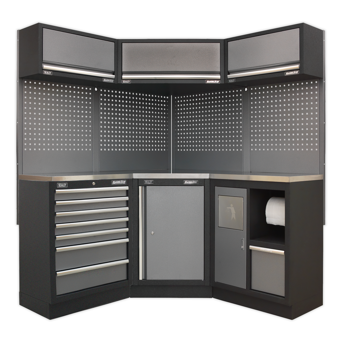 Corner Storage System with Stainless Worktop 1.55m APMSSTACK08SS