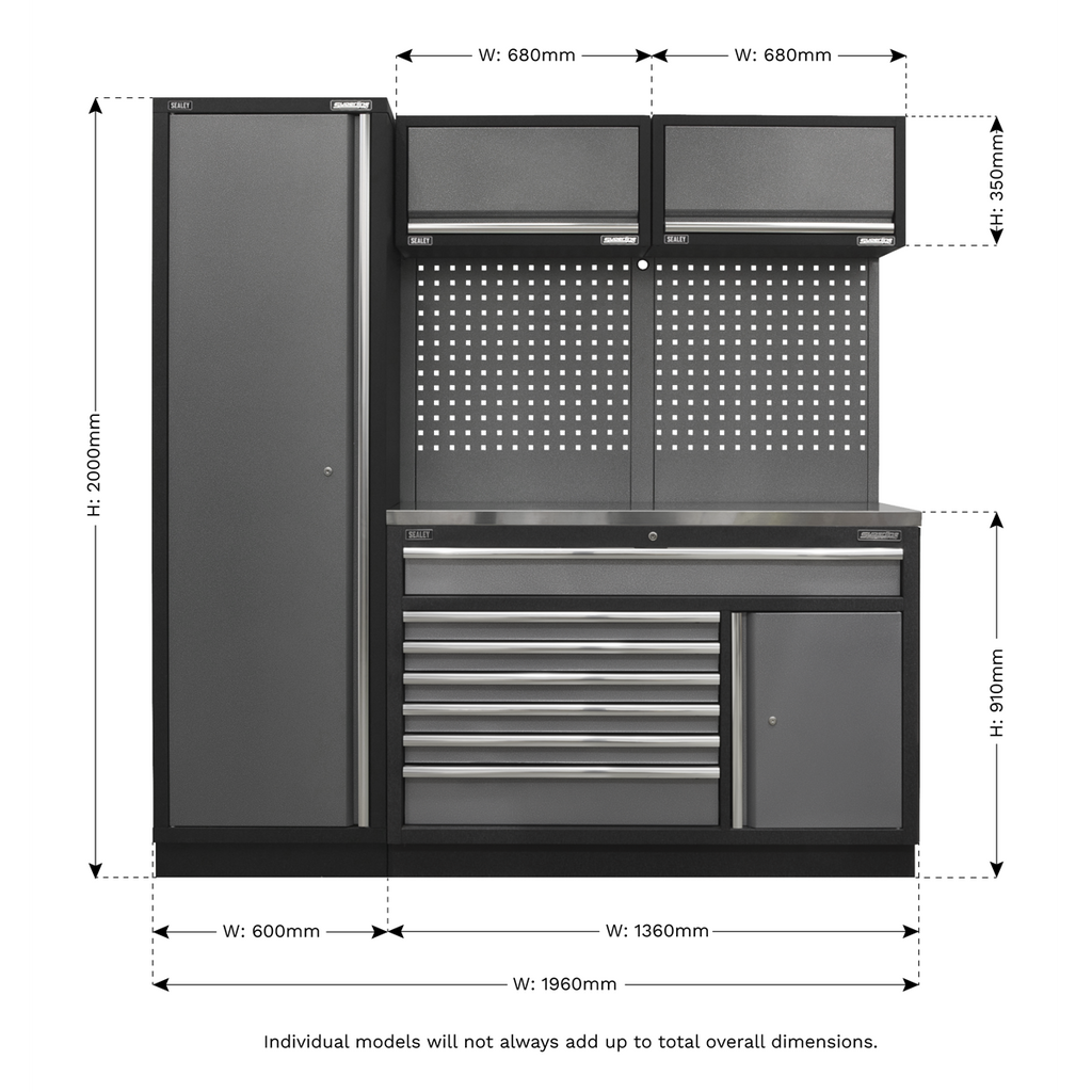 Storage System with Stainless Steel Worktop 1.96m APMSSTACK09SS