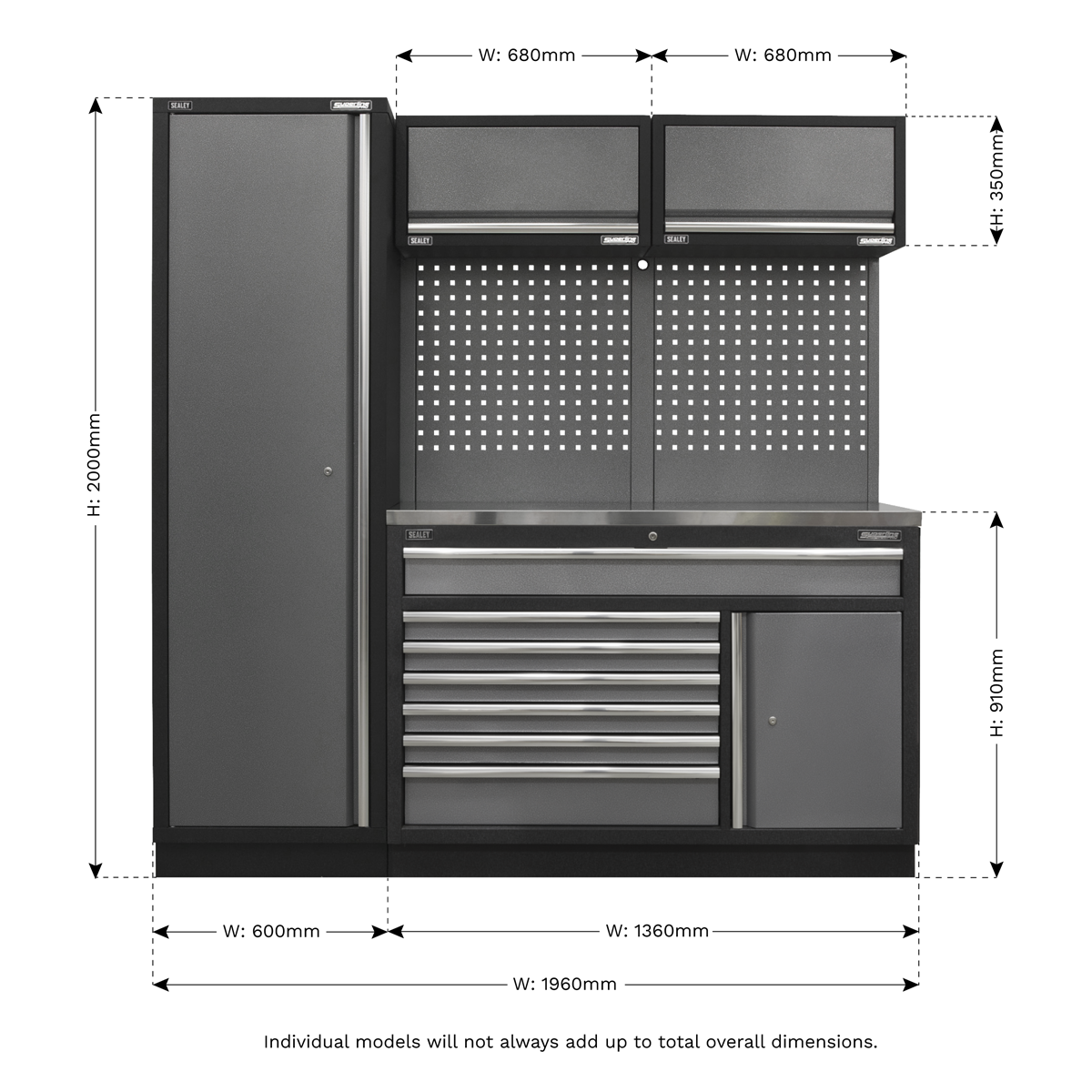 Storage System with Stainless Steel Worktop 1.96m APMSSTACK09SS