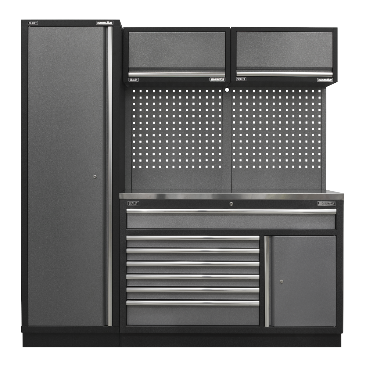 Storage System with Stainless Steel Worktop 1.96m APMSSTACK09SS
