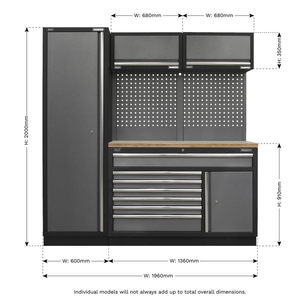 Storage System with Pressed Wood Worktop 1.96m APMSSTACK09W