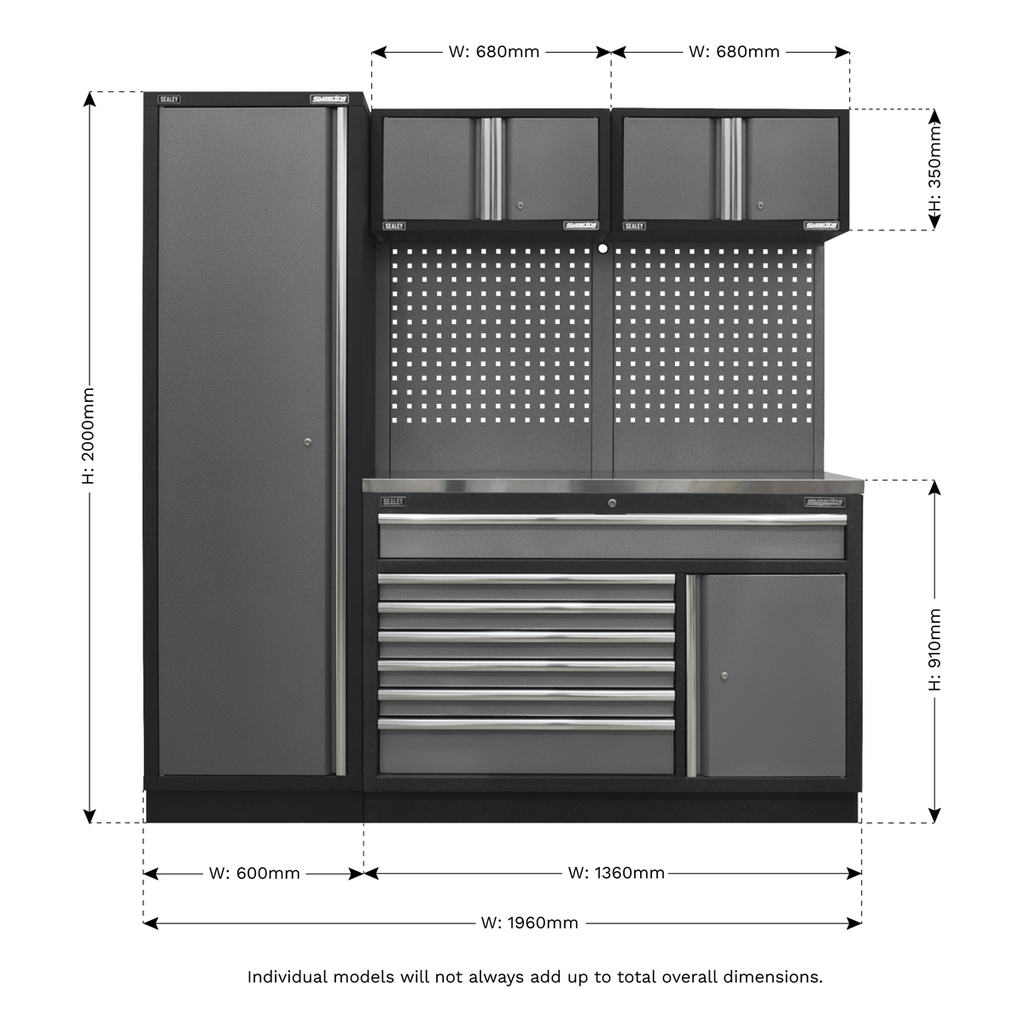 Storage System with Stainless Steel Worktop 1.96m APMSSTACK10SS