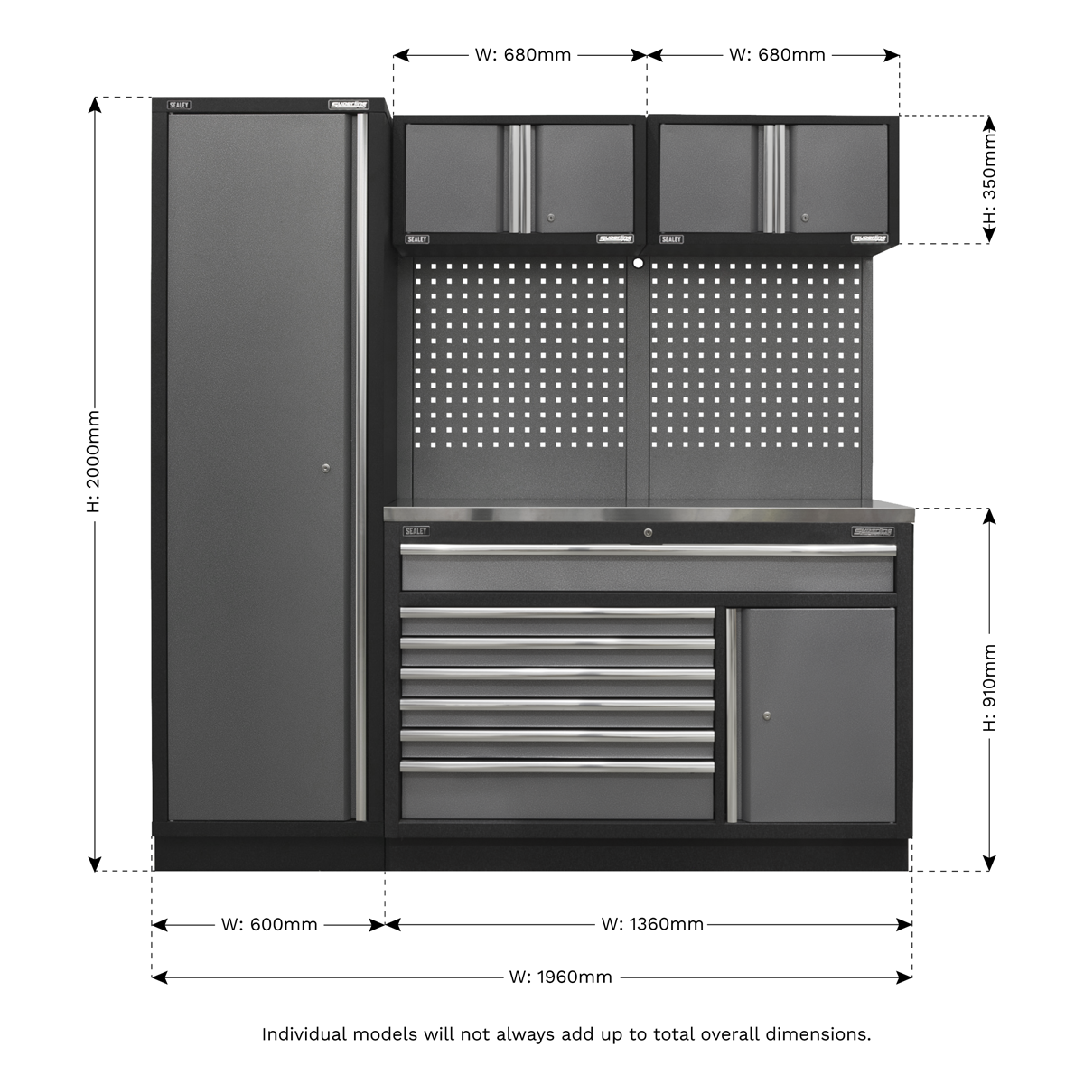 Storage System with Stainless Steel Worktop 1.96m APMSSTACK10SS
