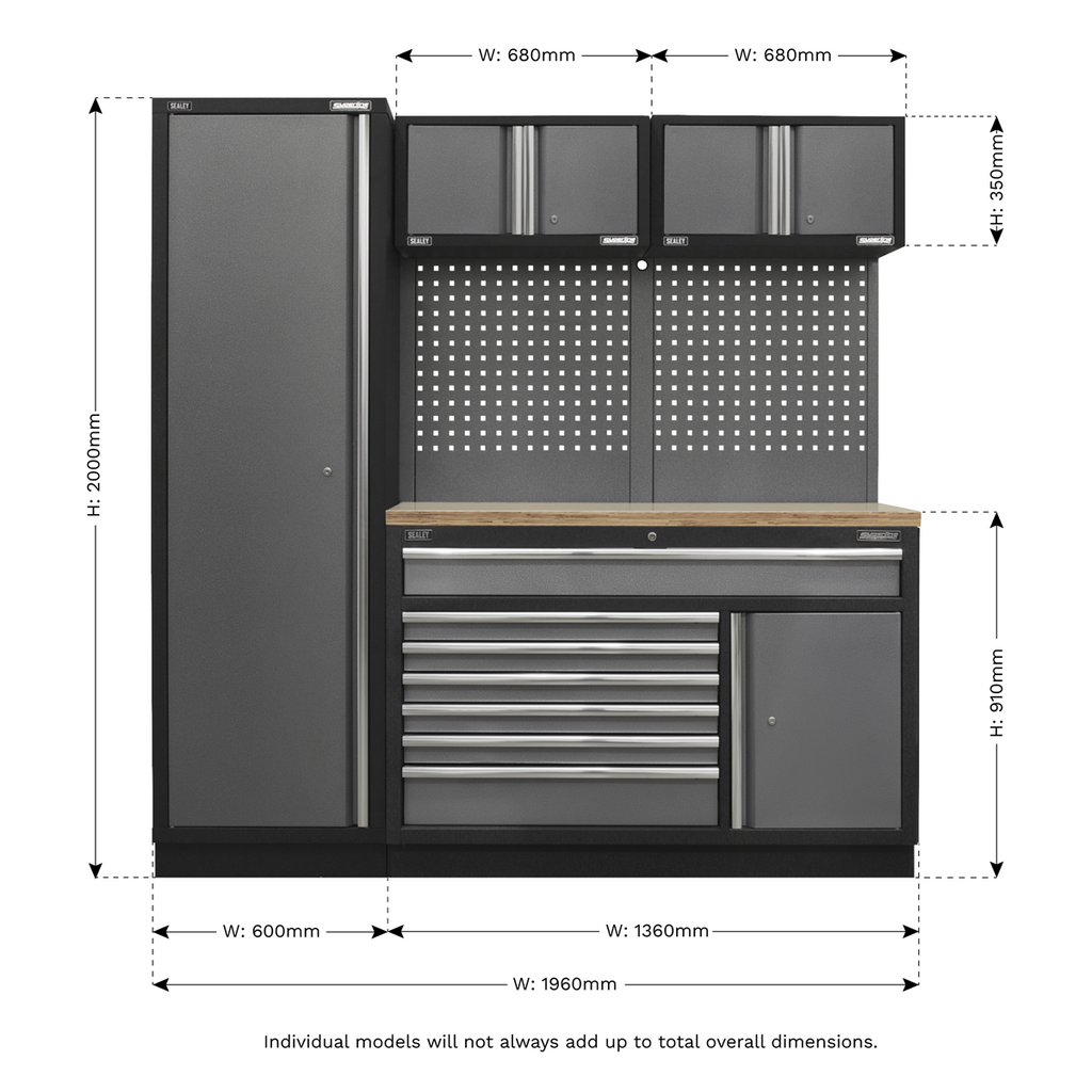 Storage System with Pressed Wood Worktop 1.96m APMSSTACK10W