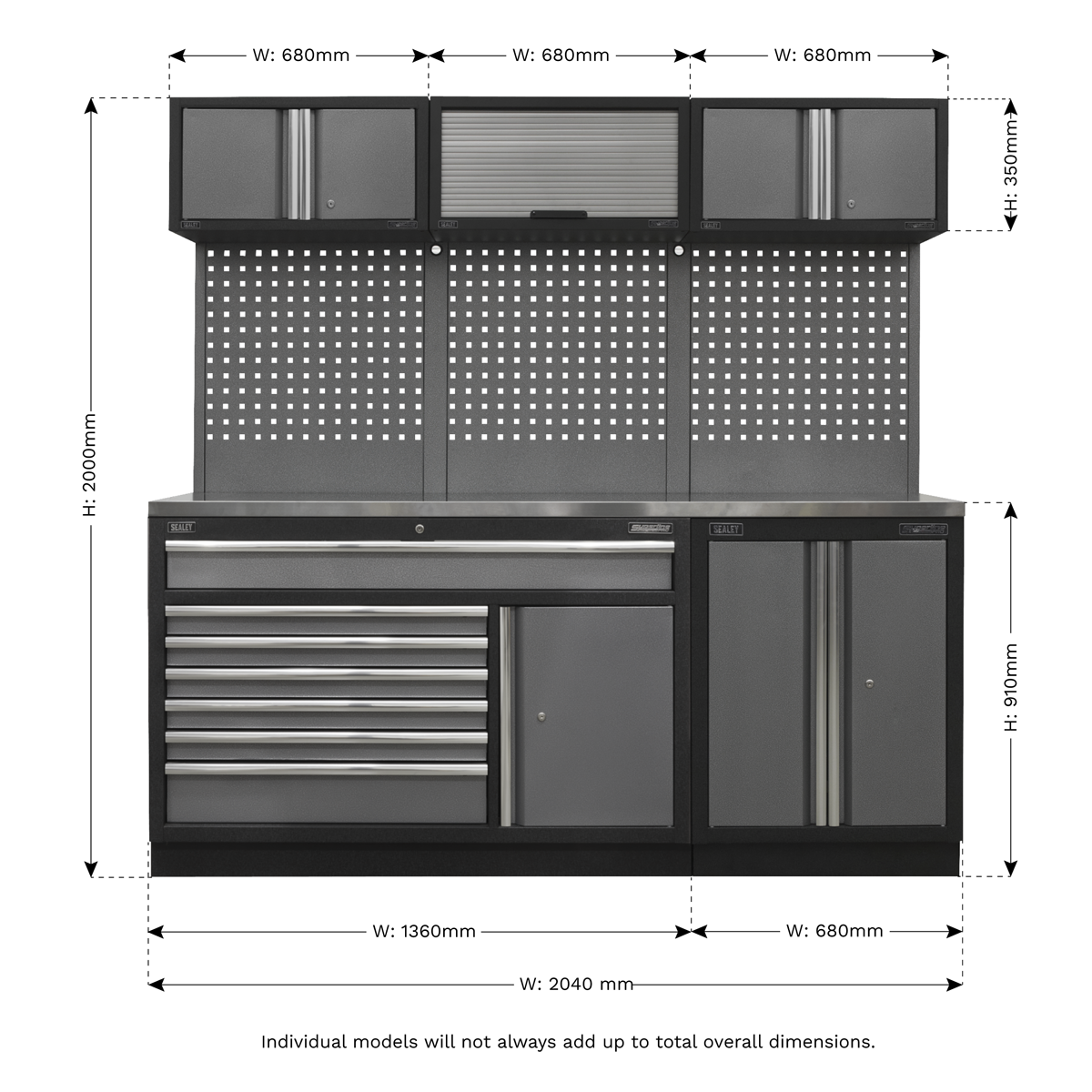 Storage System with Stainless Steel Worktop 2.04m APMSSTACK11SS