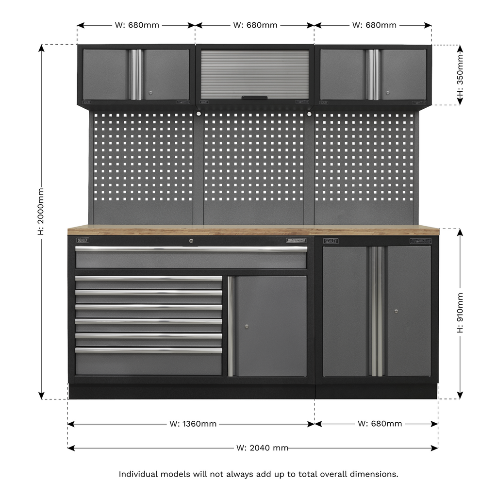 Storage System with Pressed Wood Worktop 2.04m APMSSTACK11W