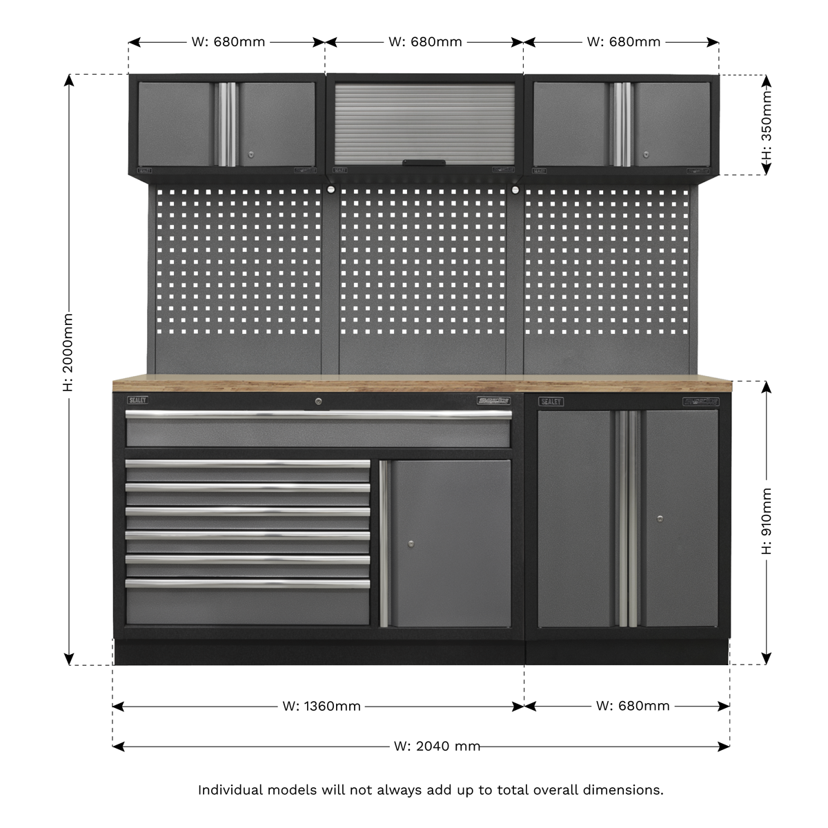 Storage System with Pressed Wood Worktop 2.04m APMSSTACK11W